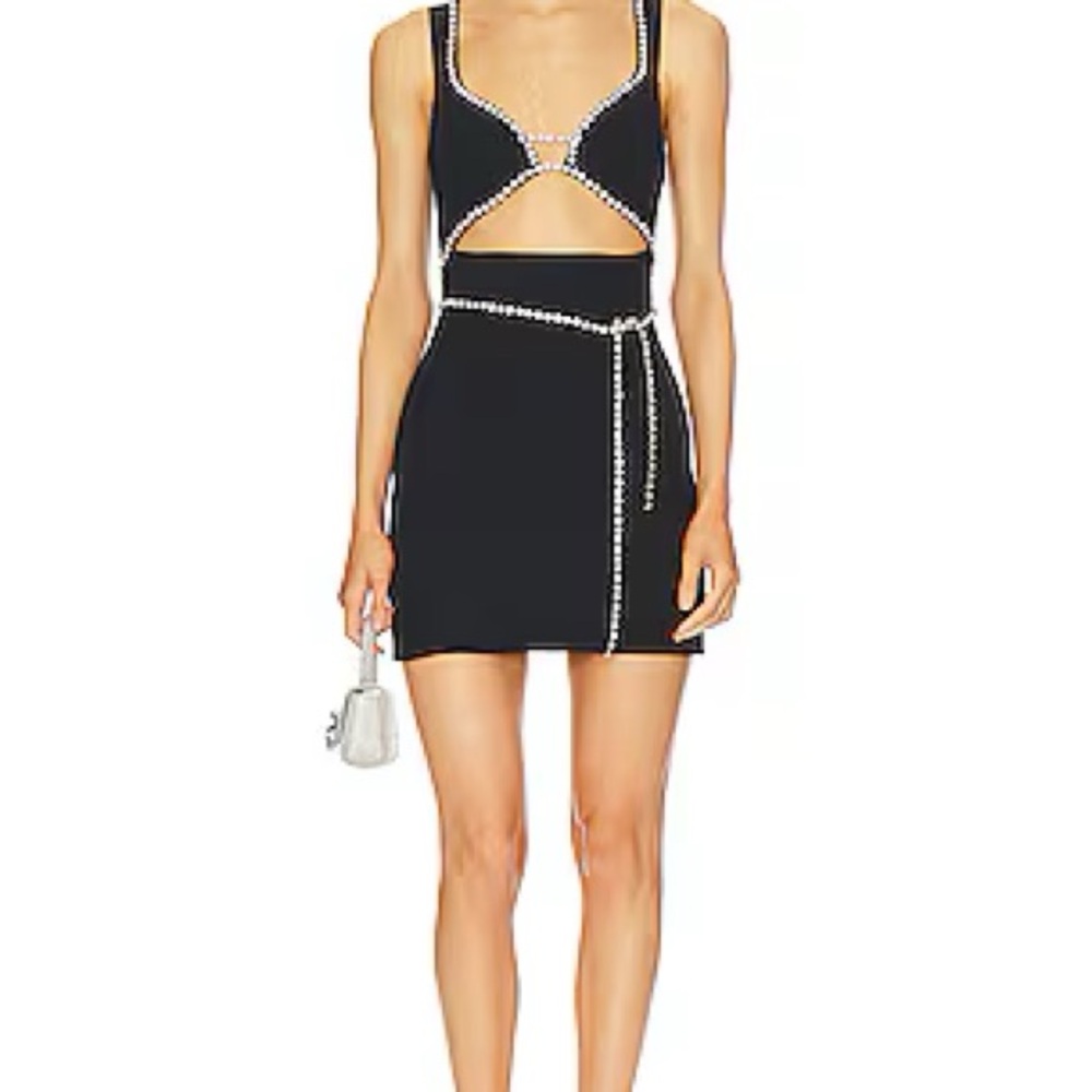 Chic Black Cutout Dress with White Accents